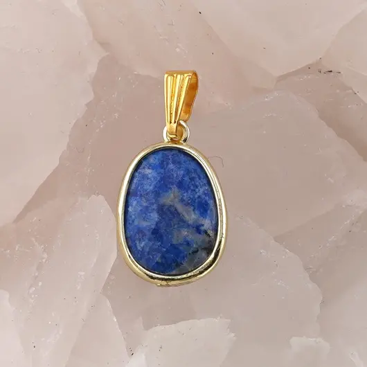 Pandantiv Lapis Lazuli oval cu montura aurie, 20mm, imagine 2