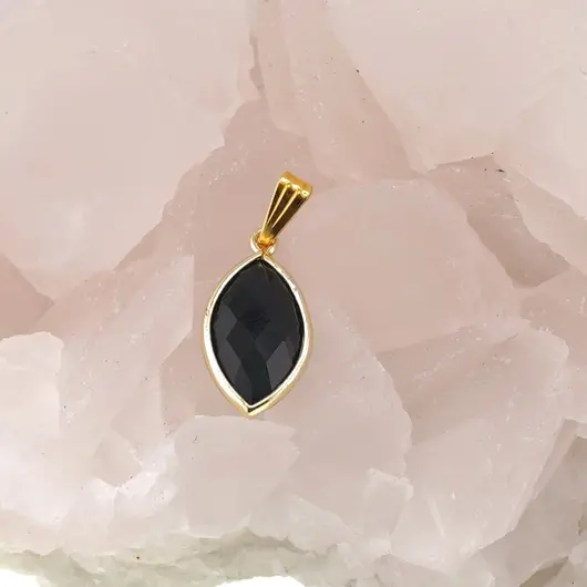 Pandantiv Obsidian oval ascutit cu montura aurie, 22mm, imagine 2