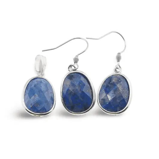 Set Cercei cu agatatoare si Pandantiv Lapis Lazuli oval cu montura argintie, 20mm