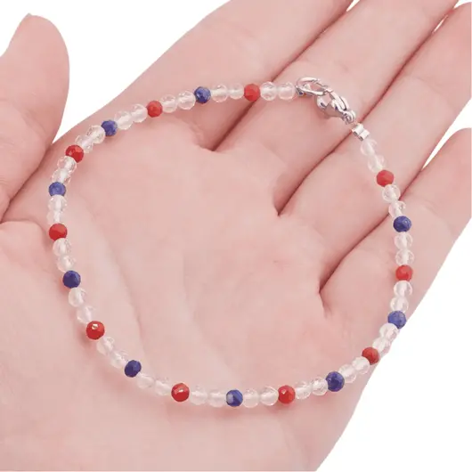 Bratara Cristal de stanca, Lapis Lazuli si Agat rosu sfere fatetate, 3mm, imagine 3