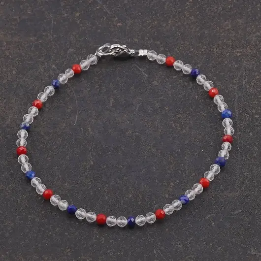 Bratara Cristal de stanca, Lapis Lazuli si Agat rosu sfere fatetate, 3mm