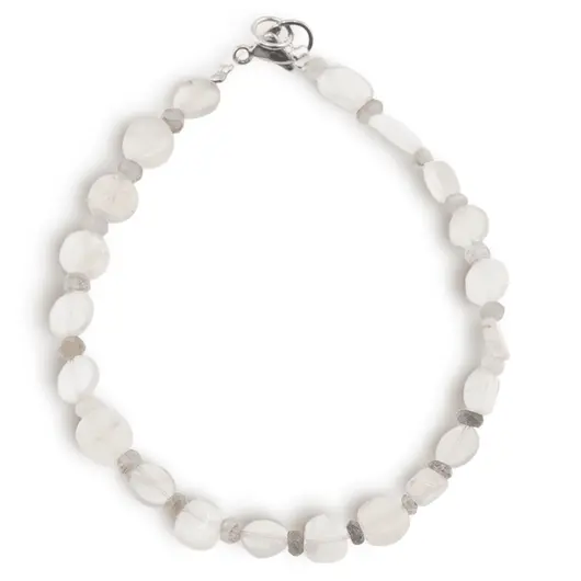 Bratara cristale naturale Piatra lunii banuti 6mm si discuri fatetate 3mm