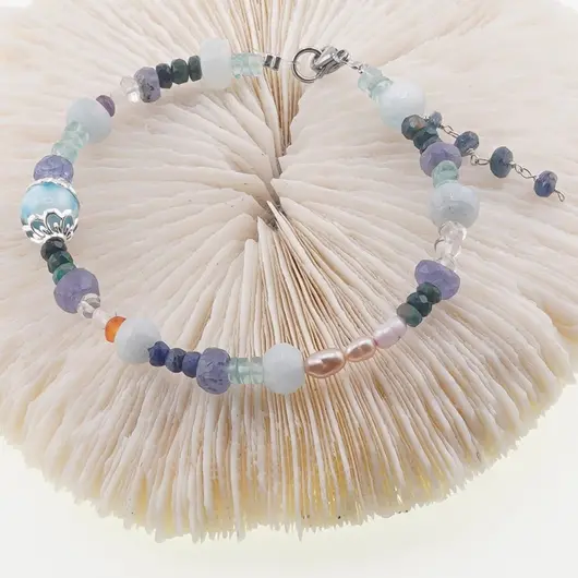Bratara Discuri fatetate Mix cristale, Perle de cultura si Larimar sfera, imagine 2