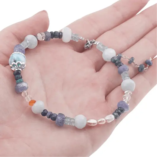 Bratara Discuri fatetate Mix cristale, Perle de cultura si Larimar sfera, imagine 3