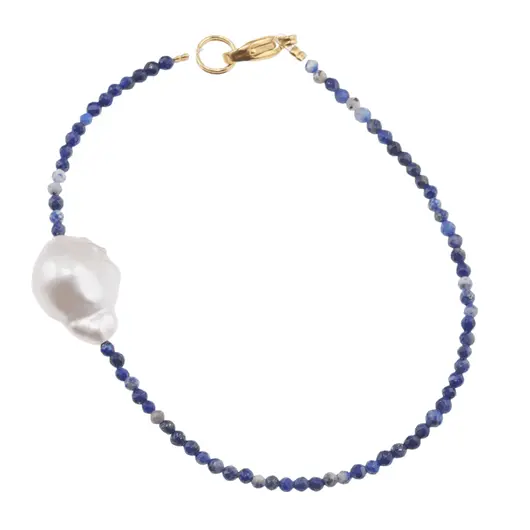 Bratara Lapis Lazuli sfere fatetate si Perla de cultura, 2-15mm