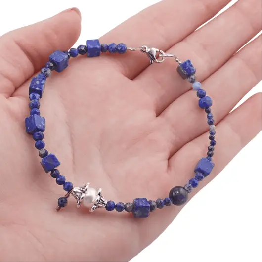 Bratara Lapis Lazuli sfere si cuburi cu Perla de cultura, 3-6mm, imagine 3