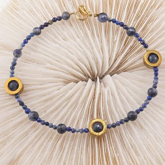 Bratara Lapis Lazuli si Safir cu sfere din inox, 2-4mm, imagine 2