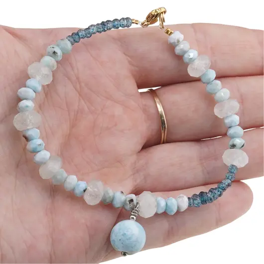 Bratara Larimar, Apatit si Acvamarin sfere si discuri fatetate, 3-10mm, imagine 3