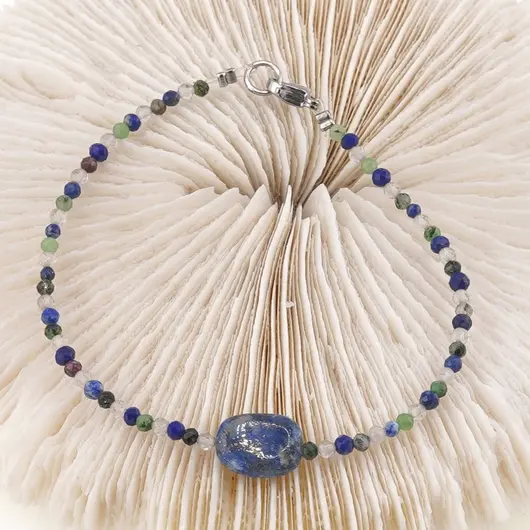 Bratara Mix Lapis Lazuli, Rubin in zoisit, Cristal de stanca sfere fatetate 3mm si Lapis Lazuli neregulat 10-12mm, imagine 2