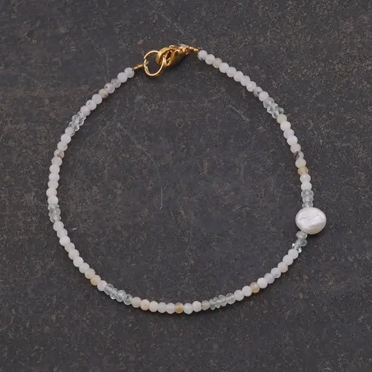 Bratara Opal dendritic, Acvamarin 2mm si Perla de cultura 6mm