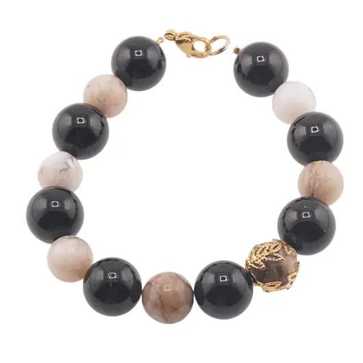 Bratara Opal roz si Turmalina neagra sfere, 10-12mm