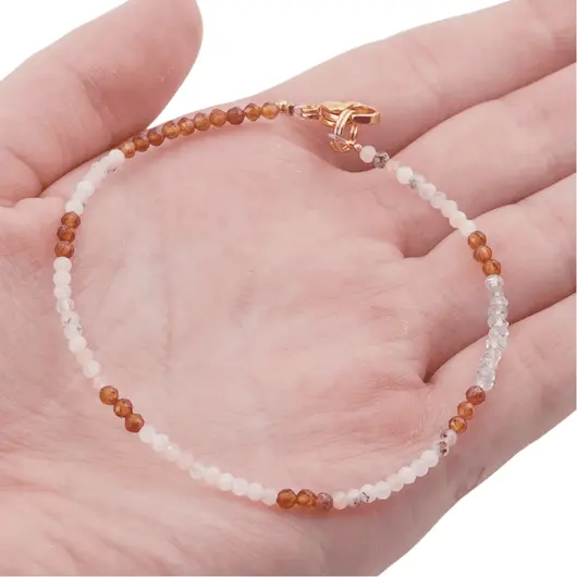 Bratara Piatra lunii, Granat Hessonit, Opal sfere fatetate 2mm si Acvamarin discuri fatetate 2mm, imagine 3
