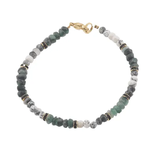 Bratara Smarald si Opal discuri fatetate 4-5mm cu elemente aurii