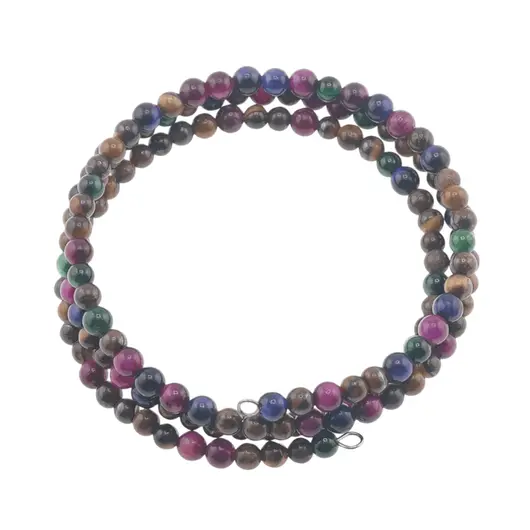 Bratara tripla ajustabila cu pietre semipretioase Ochi de tigru colorat mix sfere 4mm