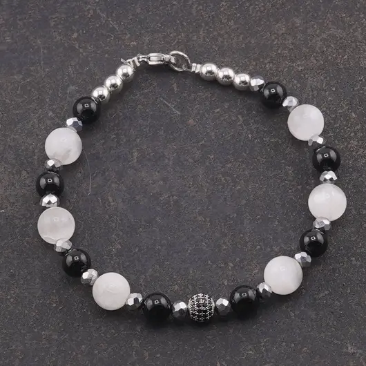 Bratara Turmalina neagra si Selenit sfere 6-8mm, Hematit 4mm, imagine 2