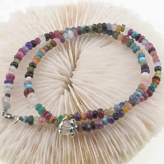 Colier Mix cristale discuri fatetate cu element argintiu, 3-5mm, imagine 2
