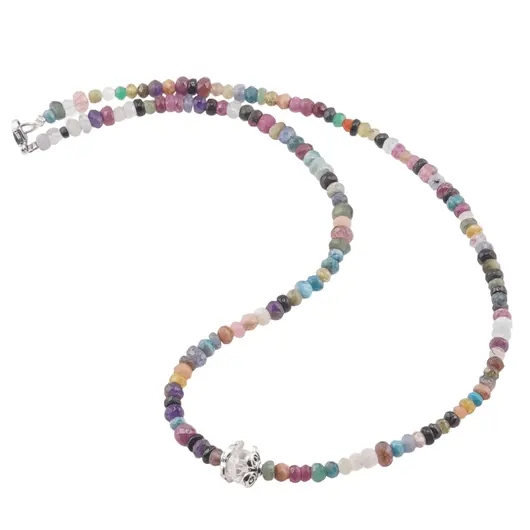 Colier Mix cristale discuri fatetate cu element argintiu, 3-5mm
