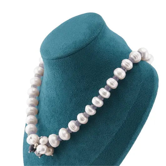 Colier Perle de cultura turtite si Tanzanit discuri fatetate, 4-11mm, imagine 4