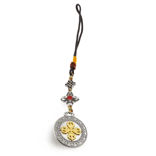 Amuleta Feng Shui Om Mani Padme Hum si Dublu Dorje cu agate - argintie, 10cm, imagine 2
