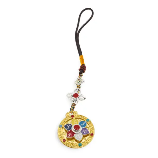 Amuleta Feng Shui Om Mani Padme Hum si Dublu Dorje cu agate - aurie, 10cm