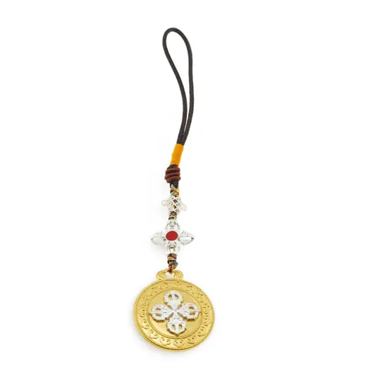 Amuleta Feng Shui Om Mani Padme Hum si Dublu Dorje cu agate - aurie, 10cm, imagine 2