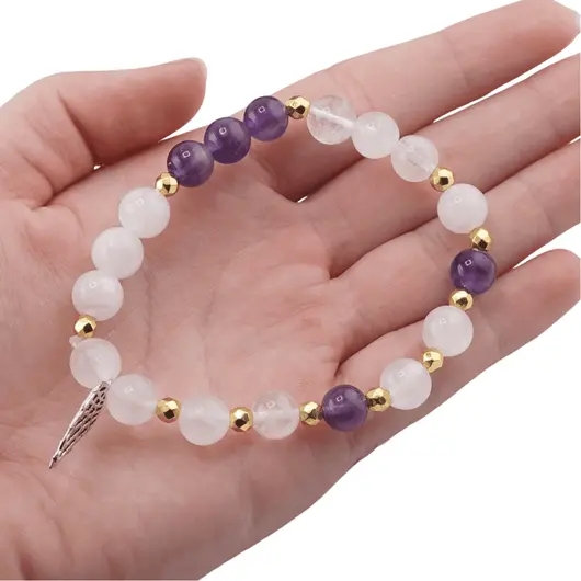 Bratara cristale naturale Arhanghelul Jeremiel cu bumbi aurii pe elastic, imagine 4