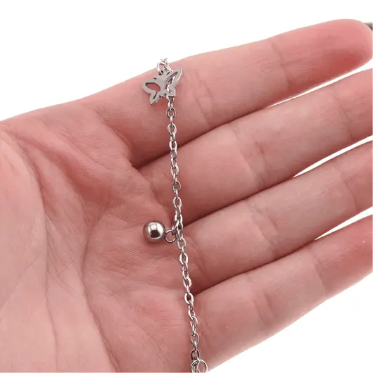 Bratara pentru glezna din inox argintiu cu charm model fluture mic, imagine 3