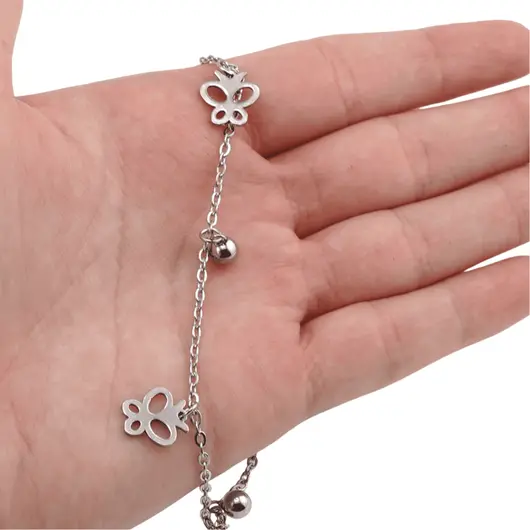 Bratara pentru glezna din inox argintiu cu charm model fluture rotund, imagine 3