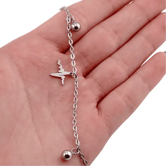 Bratara pentru glezna din inox argintiu cu charm model ritm, imagine 3