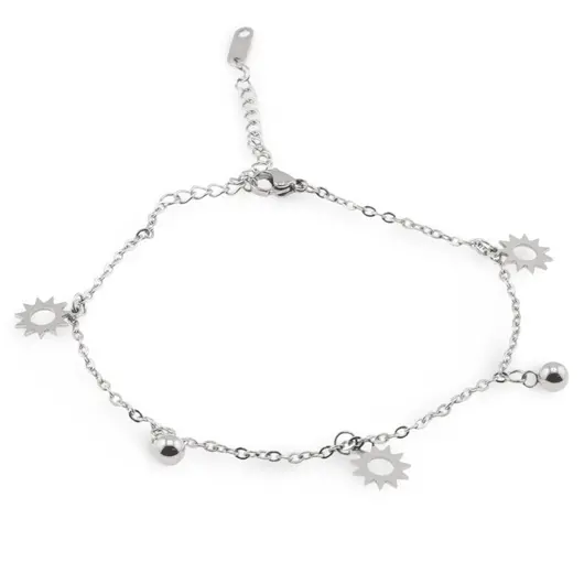 Bratara pentru glezna din inox argintiu cu charm model Soare