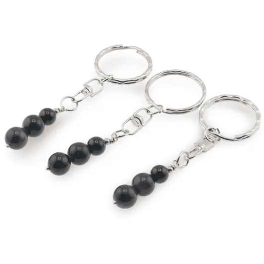 Breloc Obsidian auriu trei sfere, 8-10mm, imagine 2