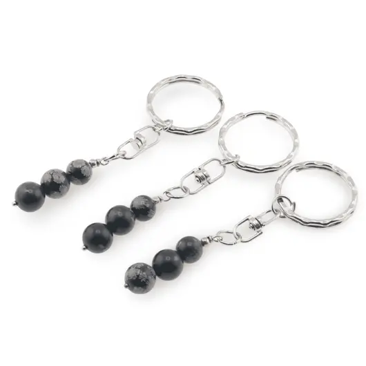 Breloc Obsidian fulg de nea trei sfere, 8-10mm, imagine 2