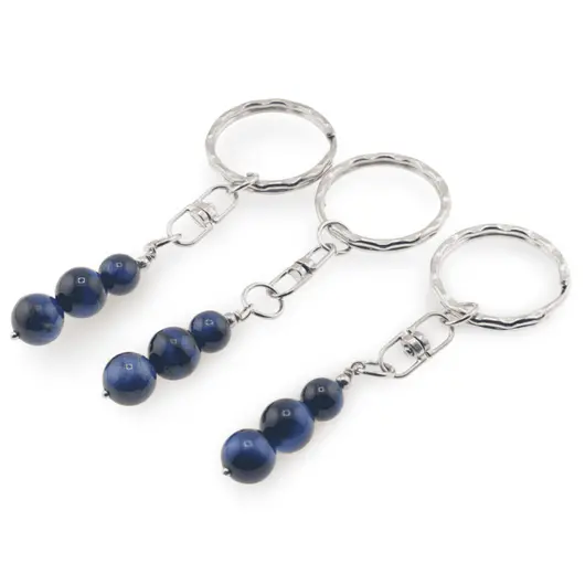Breloc Ochi de tigru albastru trei sfere, 8-10mm, imagine 2