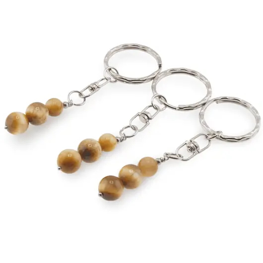 Breloc Ochi de tigru galben trei sfere, 8-10mm, imagine 2