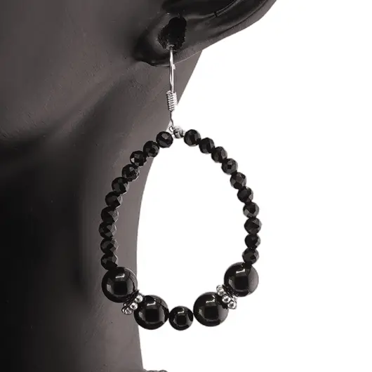 Cercei cu agatatoare ovali Turmalina neagra sfere cu elemente din metal, 3-7mm, imagine 3