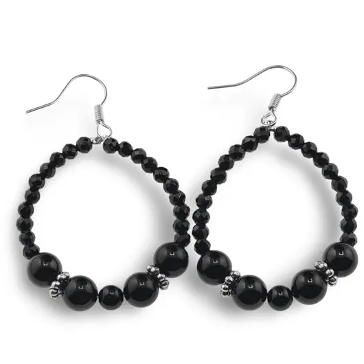Cercei cu agatatoare ovali Turmalina neagra sfere cu elemente din metal, 3-7mm