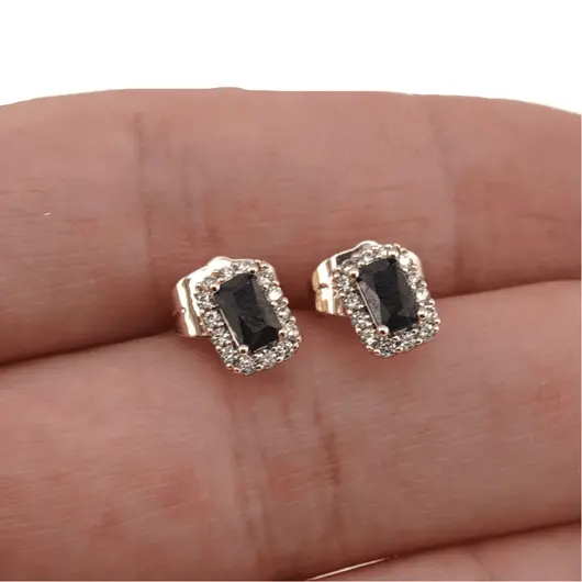 Cercei cu surub din cupru placat cu aur galben 18k negri, 7mm, imagine 3