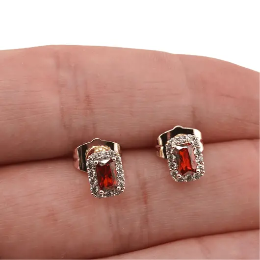 Cercei cu surub din cupru placat cu aur galben 18k rosi, 7mm, imagine 3