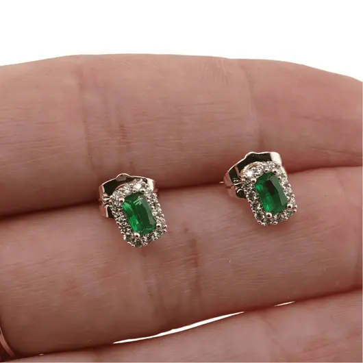 Cercei cu surub din cupru placat cu aur galben 18k verzi, 7mm, imagine 3