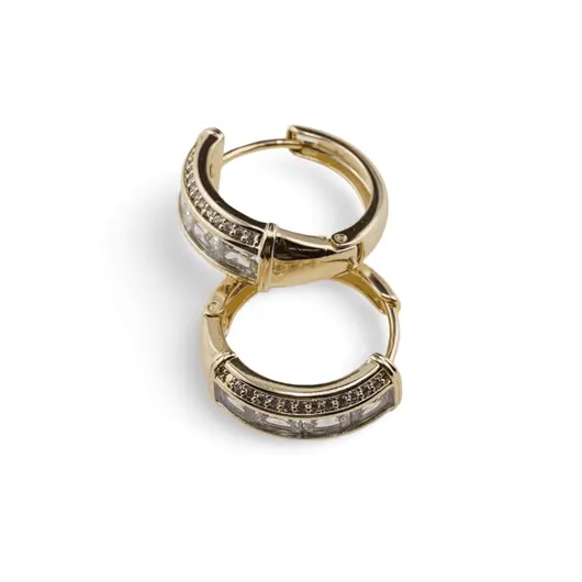 Cercei din cupru placat cu aur galben 18k model clasic cu zirconiu, imagine 2