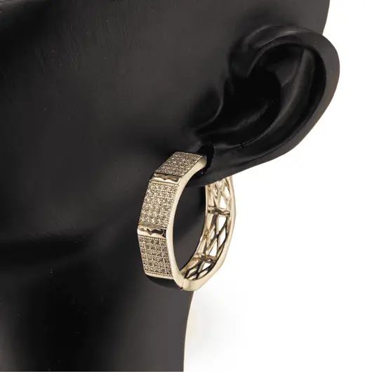 Cercei din cupru placat cu aur galben 18k model hexagonal cu zirconiu, imagine 3