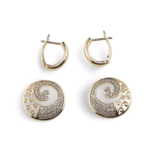 Cercei din cupru placat cu aur galben 18k model mandala cu zirconiu, imagine 2