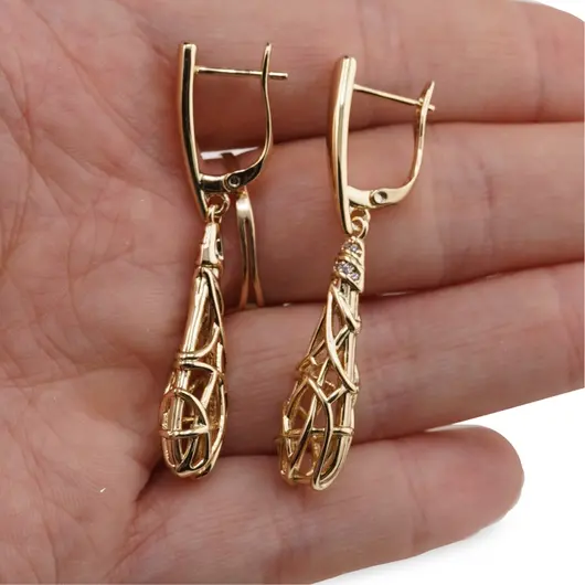 Cercei din cupru placat cu aur galben 18k model spiralat cu filigran, imagine 4