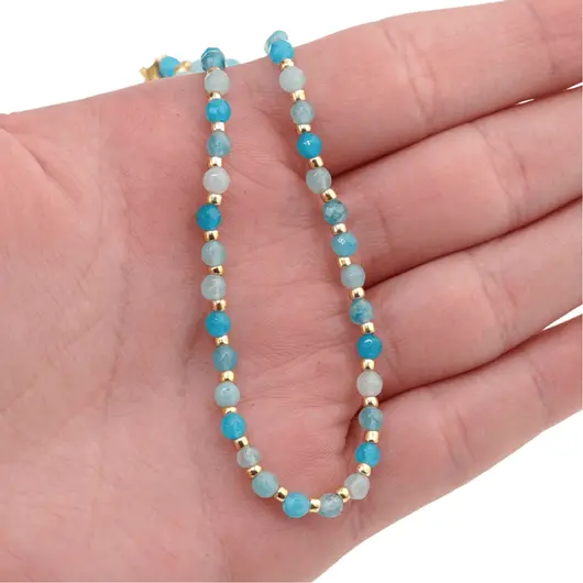 Colier Agat bleu sfere fatetate 3-4mm cu bumbi aurii, imagine 4