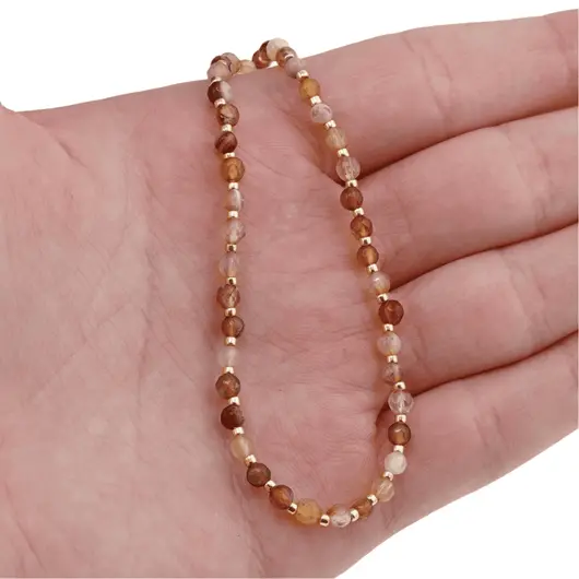 Colier Agat maro sfere fatetate 3-4mm cu bumbi aurii, imagine 4