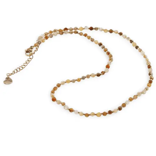 Colier Agat maro sfere fatetate 3-4mm cu bumbi aurii