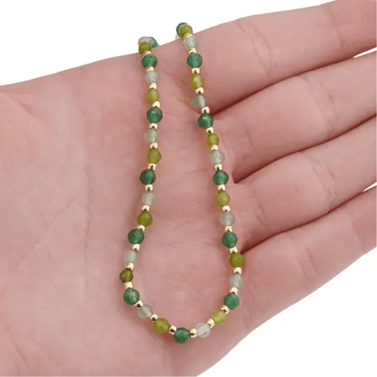 Colier Agat verde sfere fatetate 3-4mm cu bumbi aurii, imagine 4