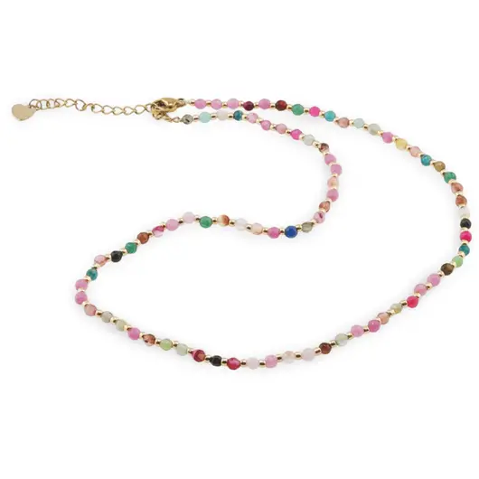 Colier Agate multicolore sfere fatetate 3-4mm cu bumbi aurii