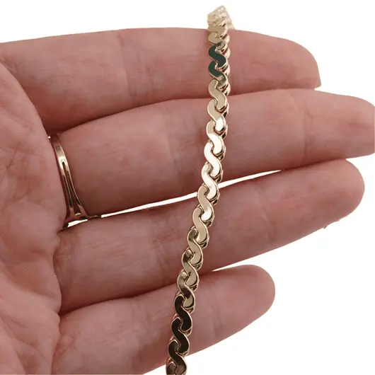Lant din cupru placat cu aur galben 18k model zale impletite, imagine 3