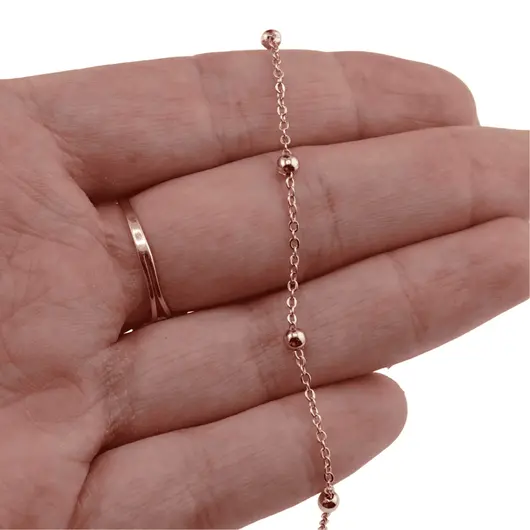 Lant din cupru placat cu aur roz 18k model cu bumbi, 3mm, imagine 3